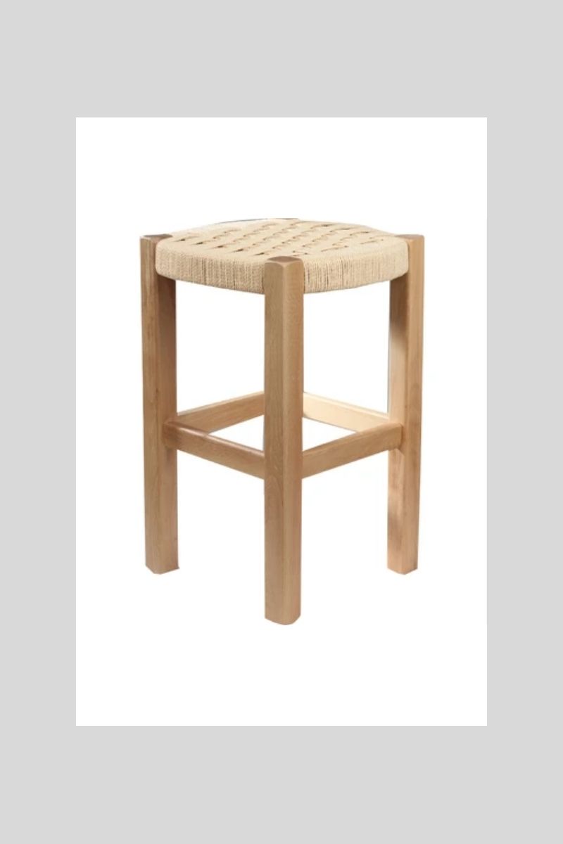 Ahşap Hasır Örgülü Tabure 40 Cm