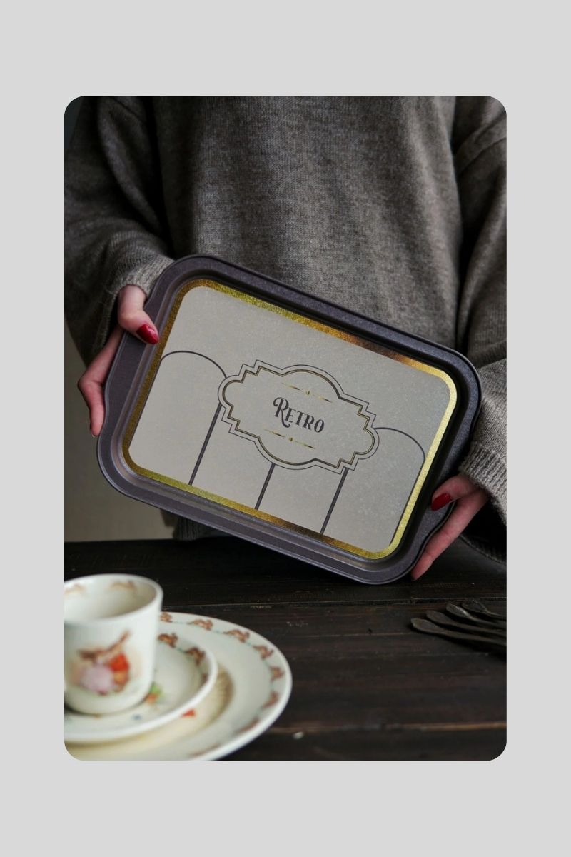 Metal Tepsi Desenli Dikd. 40X28 cm