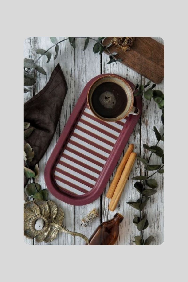 Metal Tepsi Desenli Oval 35x16 cm 