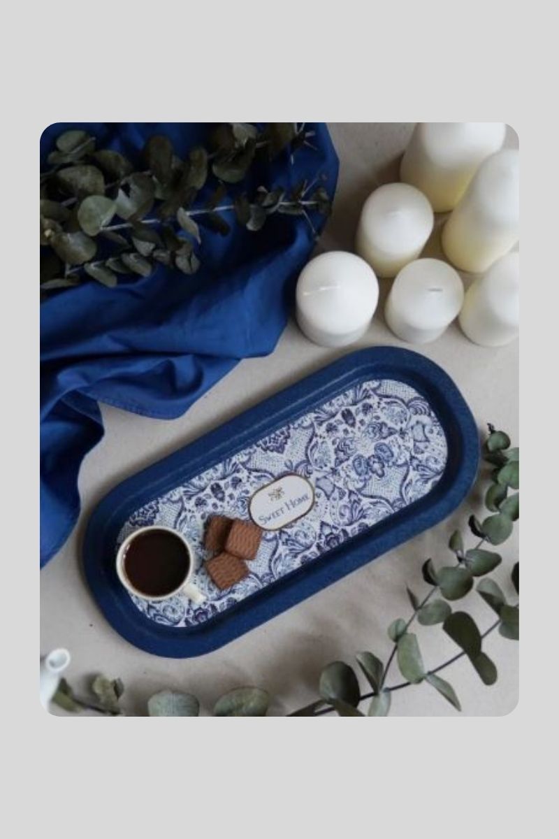 Metal Tepsi Desenli Oval 35x16 cm 