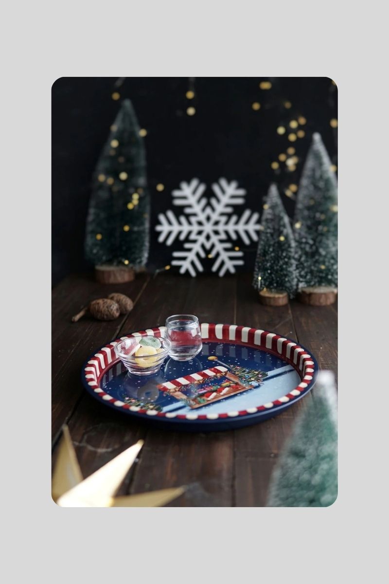 Metal Tepsi Desenli Yuvarlak 32 cm 