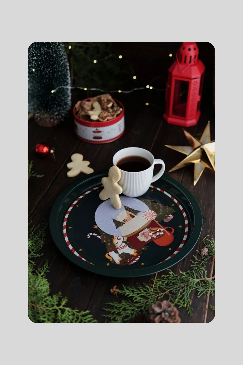 Metal Tepsi Desenli Yuvarlak 32 cm 