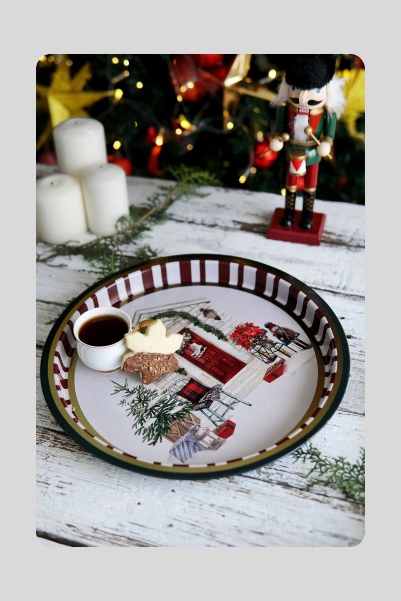 Metal Tepsi Desenli Yuvarlak 32 cm 