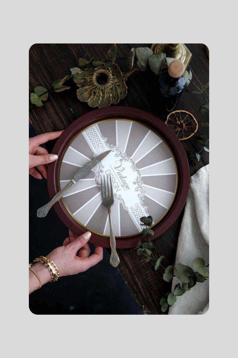 Metal Tepsi Desenli Yuvarlak 32 cm 