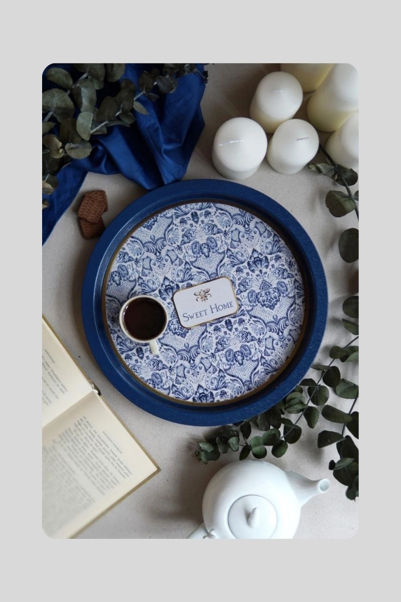 Metal Tepsi Desenli Yuvarlak 32 cm 