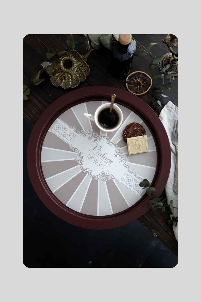 Metal Tepsi Desenli Yuvarlak 39 cm 