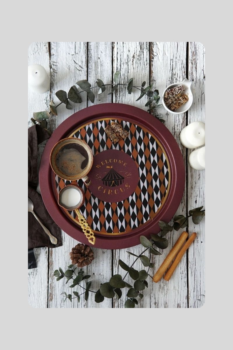 Metal Tepsi Desenli Yuvarlak 39 cm 