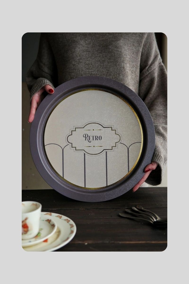 Metal Tepsi Desenli Yuvarlak 39 cm 