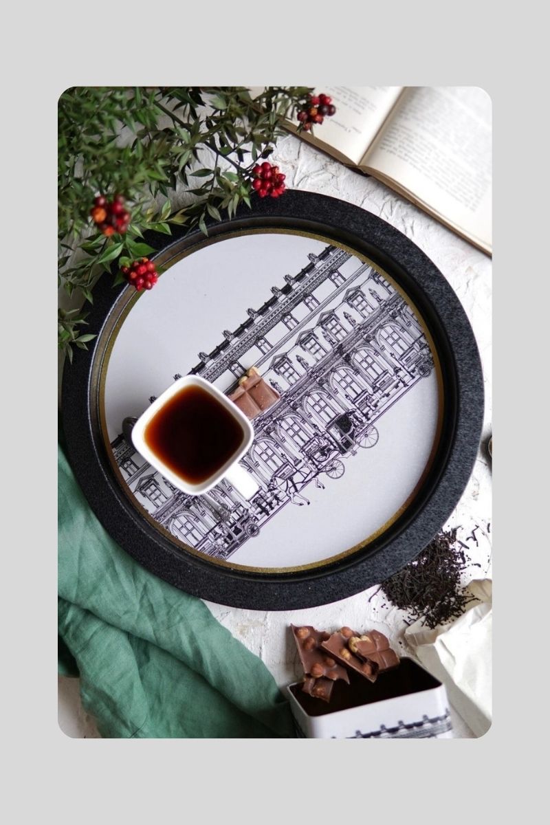 Metal Tepsi Desenli Yuvarlak 39 cm 